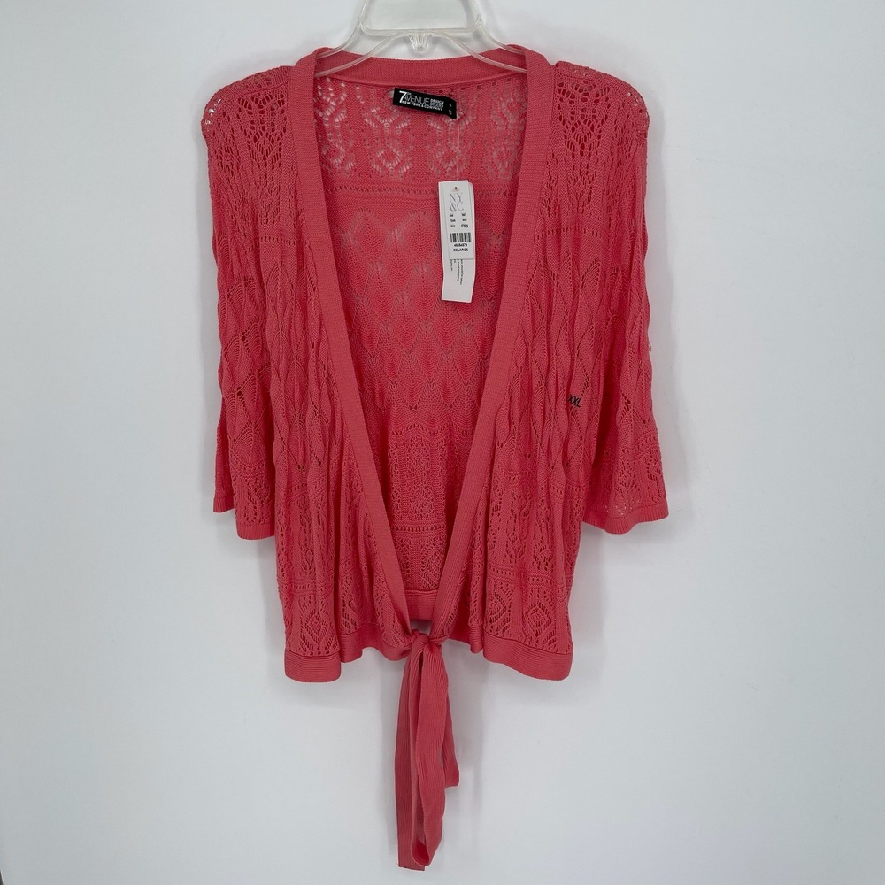 New York & Company Women's Pink Pointelle Tie Front Cardigan Sweater‎ Size XXL